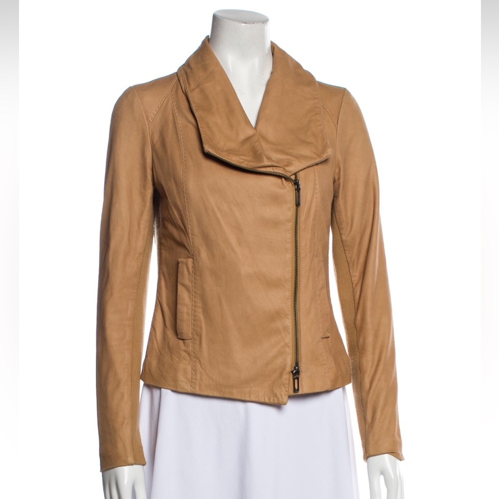Vince Tan Leather Biker Jacket Size XS